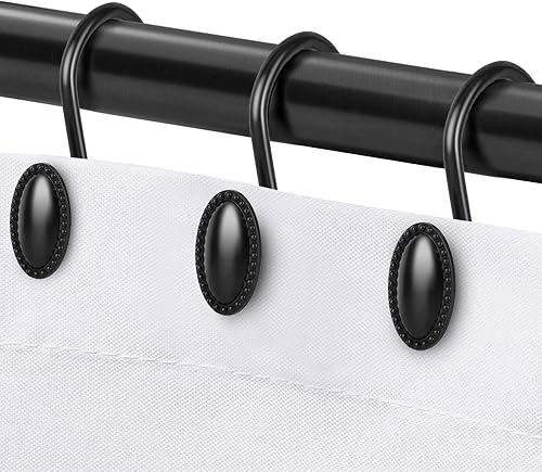 Paquete de 24 ganchos de cortina de ducha cromados y negros, anillos decorativos para cortina de ducha de baño, barras y forro, ganchos de ducha de