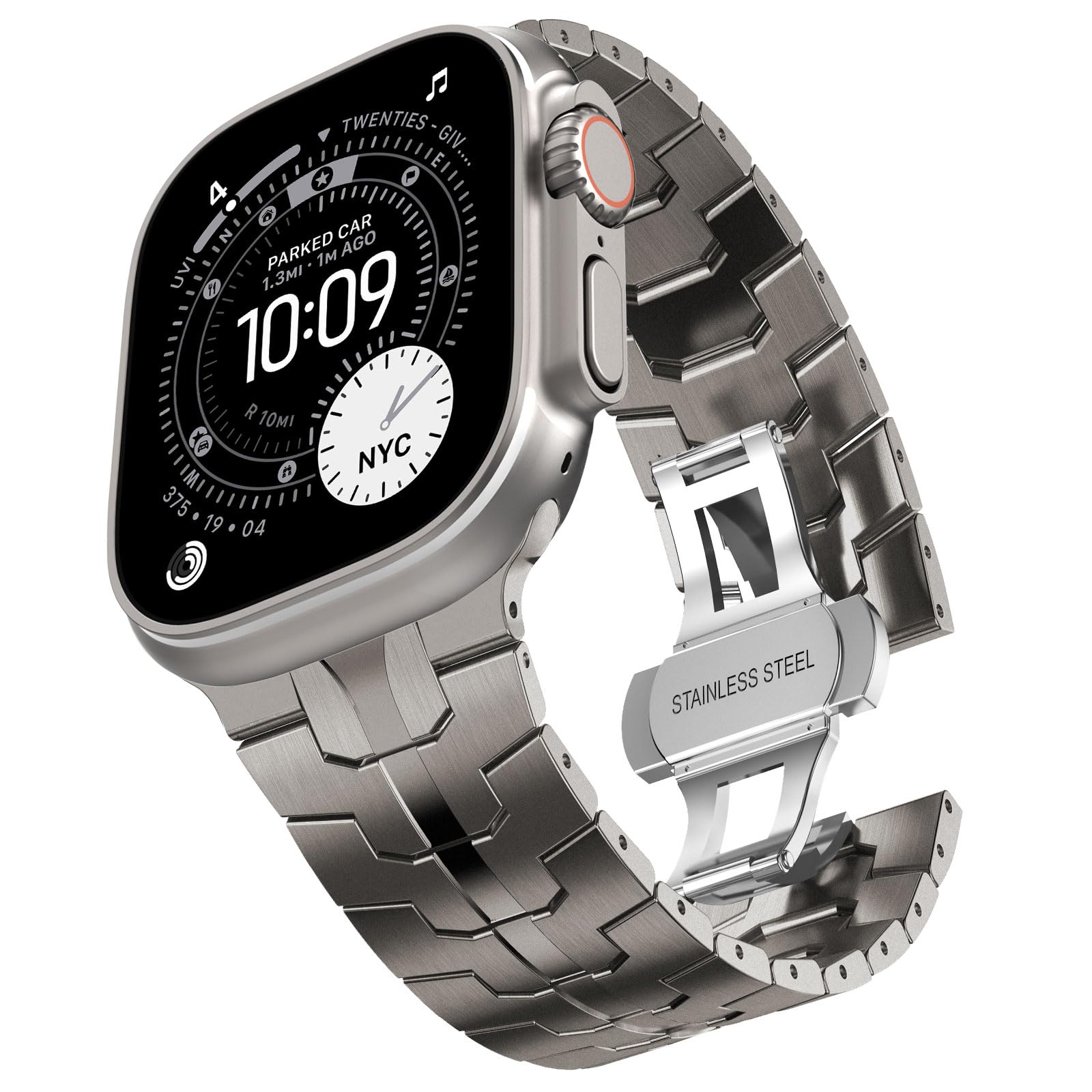 CHANCHYStainless Steel Band for Apple Watch Ultra 2 Band 49mm 46mm 45mm 44mm 42mm, Metal Strap with Folding Clasp for Apple Watch Series 10 9 8 7 6 5 4 3 2 1 Ultra/Ultra 2(2024)