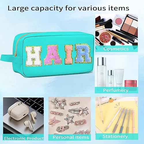 Miniatura 5 de CpravhLics Bolsa de maquillaje preppy para mujer, bolsa de cosméticos con asa, impermeable, portátil, de nailon, con purpurina, organizador de