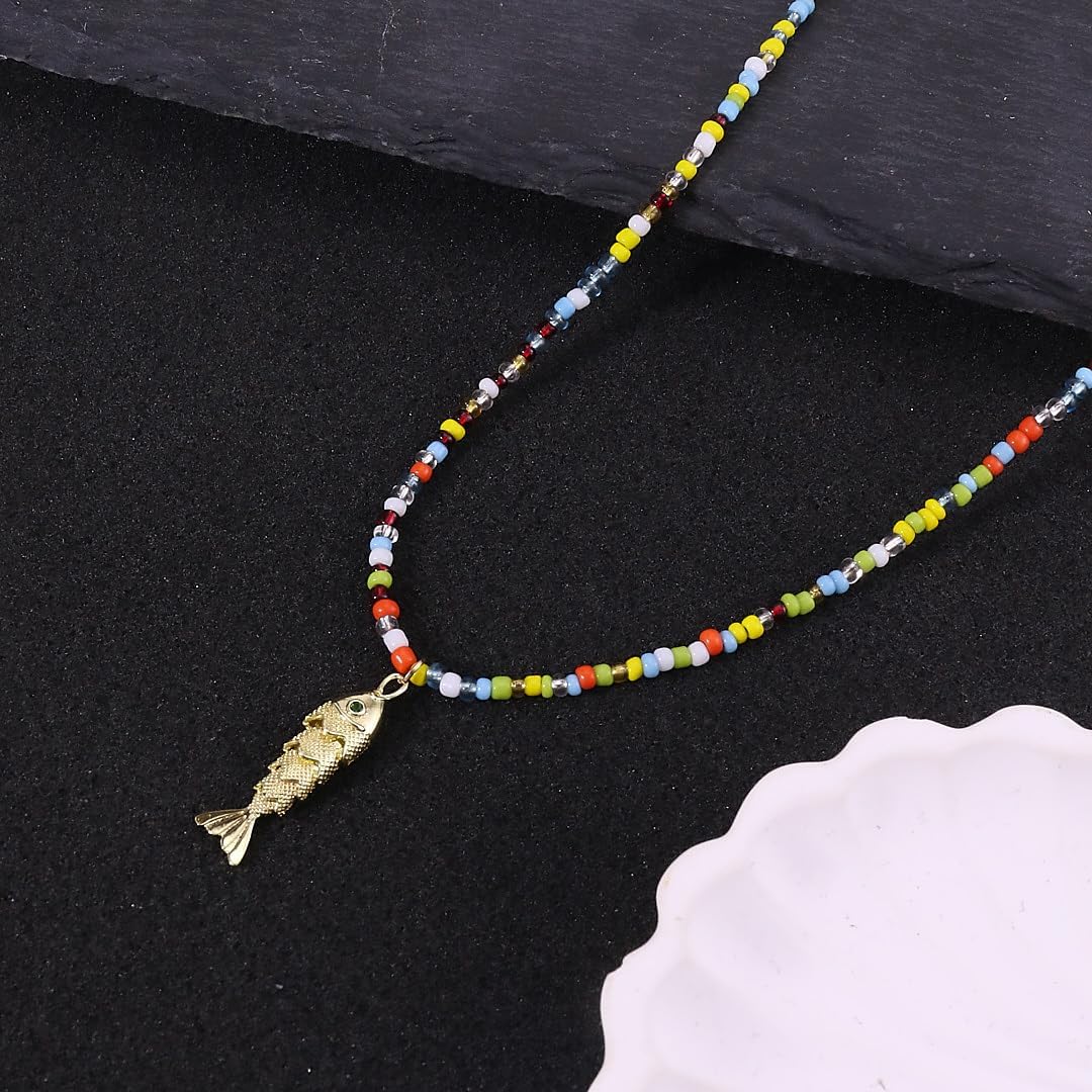 Gold Fish Necklace for Women Fish Pendant Necklaces Boho Colored Beaded Necklace Beach Charm Necklaces Summer Beach Mermaid Jewelry Gifts - Image 6