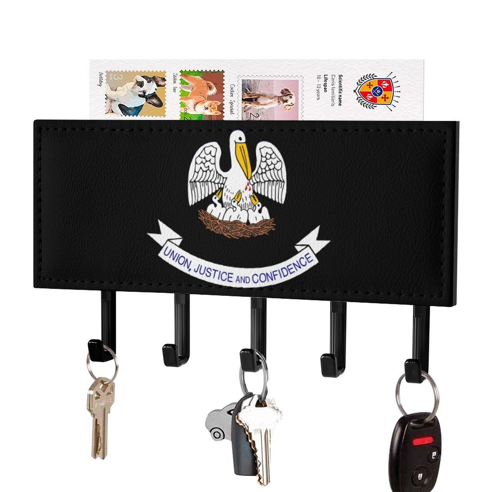 NCLQVJXZKHW Louisianaes-State Logo Key Holder with 5 Hooks Key Hooks Wall Mounted Key Racks Key Hanger Organiser Shelf