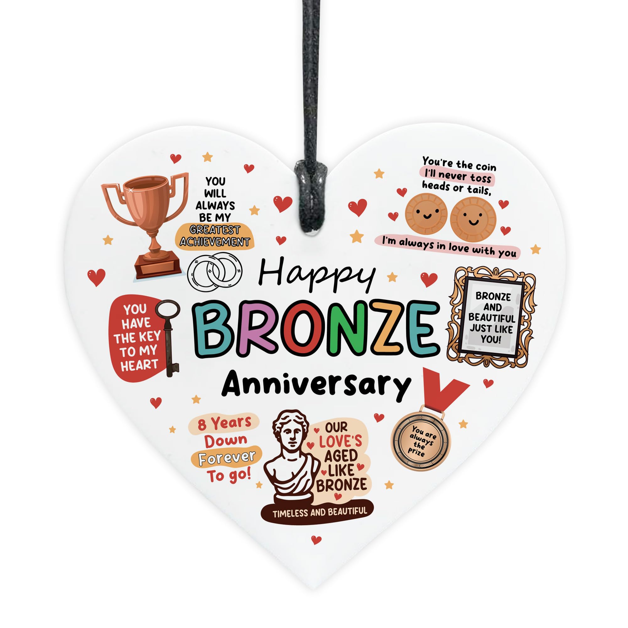 Red Ocean Funny 8th For Bronze Anniversary For Husband Wife Couple For Her Him Acrylic Hanging Heart Romantic Present