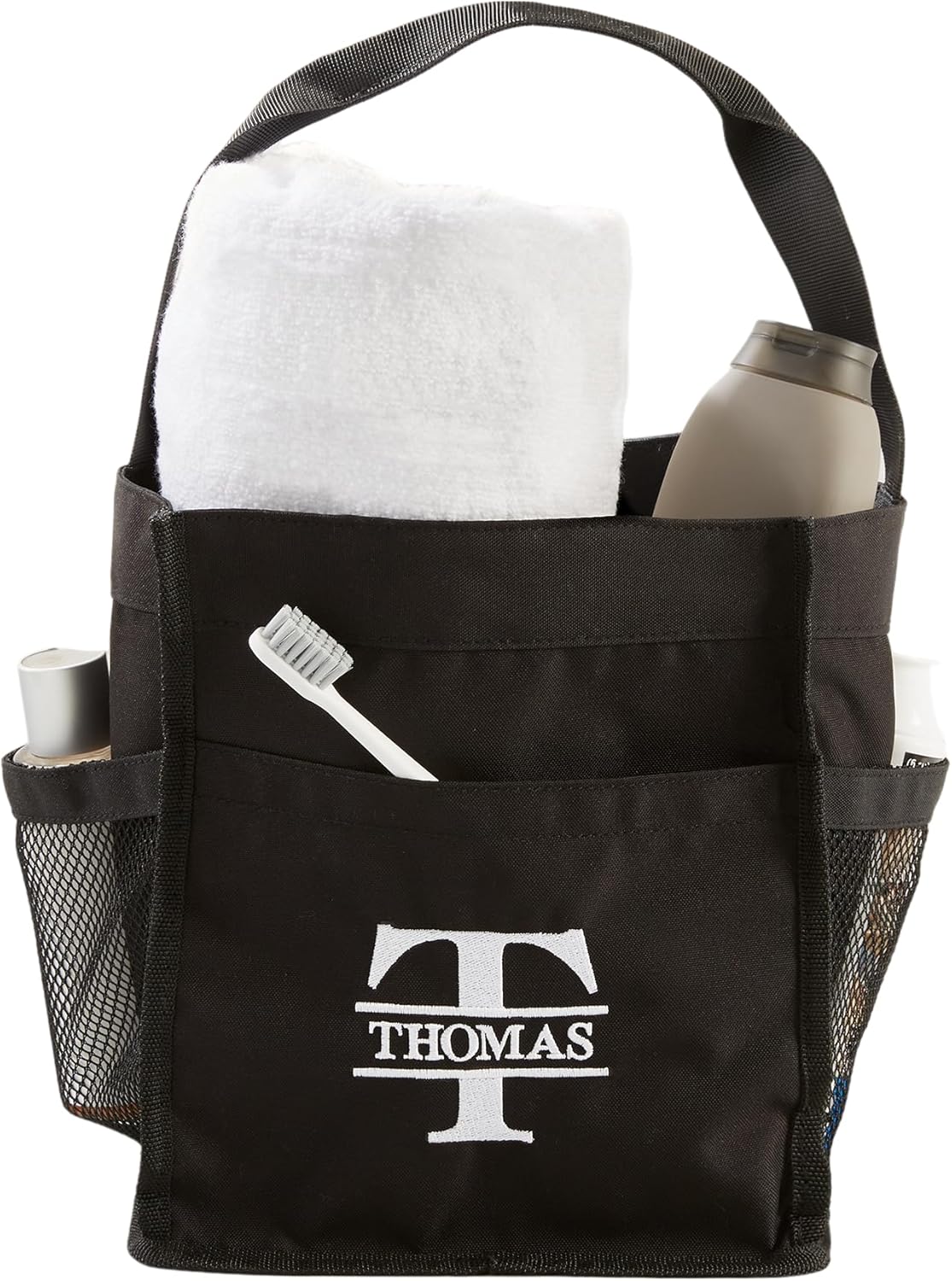 Personalization Universe Write Your Own Personalized Embroidered Shower Caddy with Handle and Pockets - College Dorm Room Essentials and Gifts for Men and Women - Multiple Thread Colors and Fonts