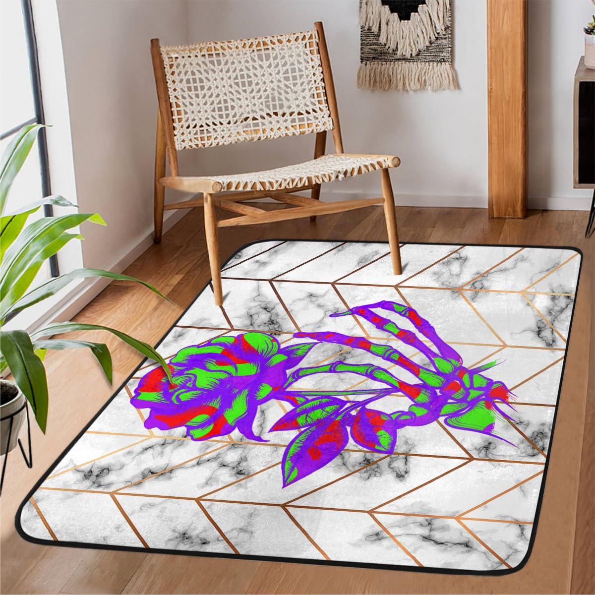 Grand tapis antidérapant marbré salon chambre 122x160cm