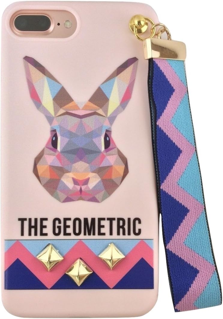 iPhone 7 Plus Case, GLIMMER [Geometric Animal Series] with 3D Stud Rivet & Tri-Color Supporting Strap, Soft TPU (RABBIT)