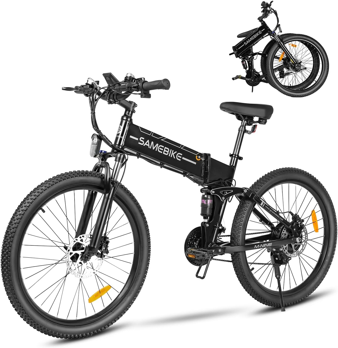 Electric Bike For Adults, 48V 14AH Removable Battery Folding Full Suspension Softtail Mountain Ebike Wtih High-speed Motor 20 * 2.35 inches Tyre, Long range 25 miles, 7 Speed Flywheels