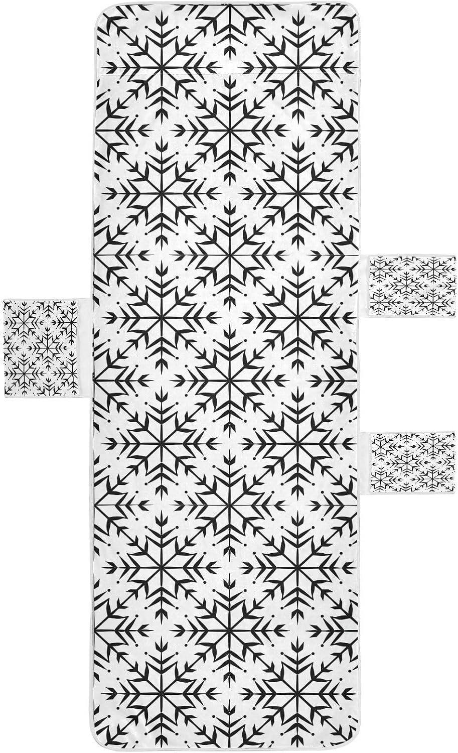 Snowflake Hexagon Pattern Black White Patio Chaise Lounge Chair Cover Microfiber Soft Outdoor Seating Covers Towels with Pockets for Outdoor Sunbathing Trips, 85" X 30"