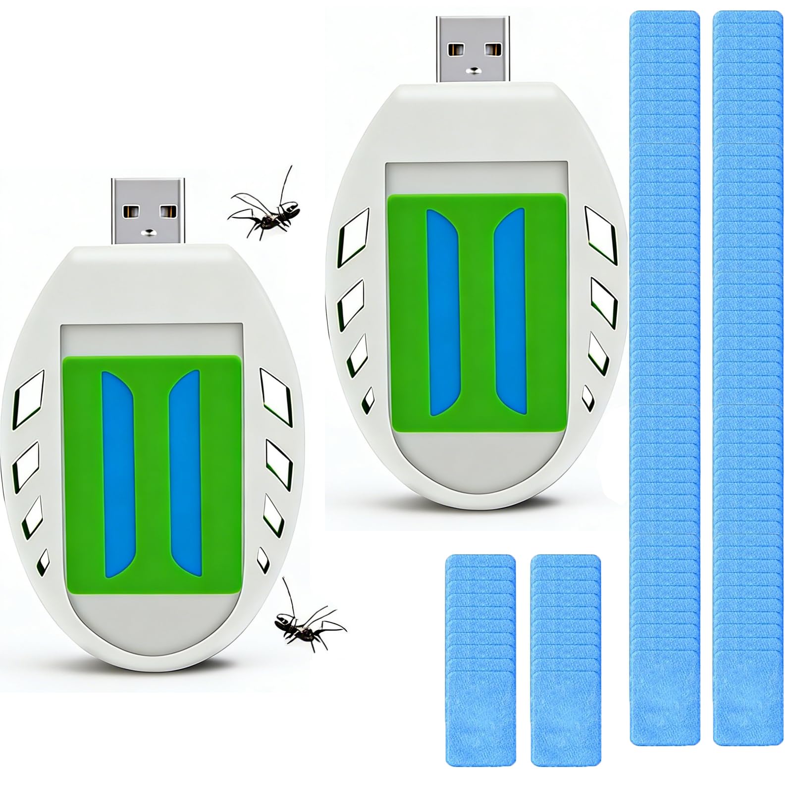 USB Mosquito Repellent Plug In, 2Pcs Portable Mosquito Killer with 120 Repellent Tablets Electric Indoor Insect Repellent Plug-in for Summer Outdoor Home