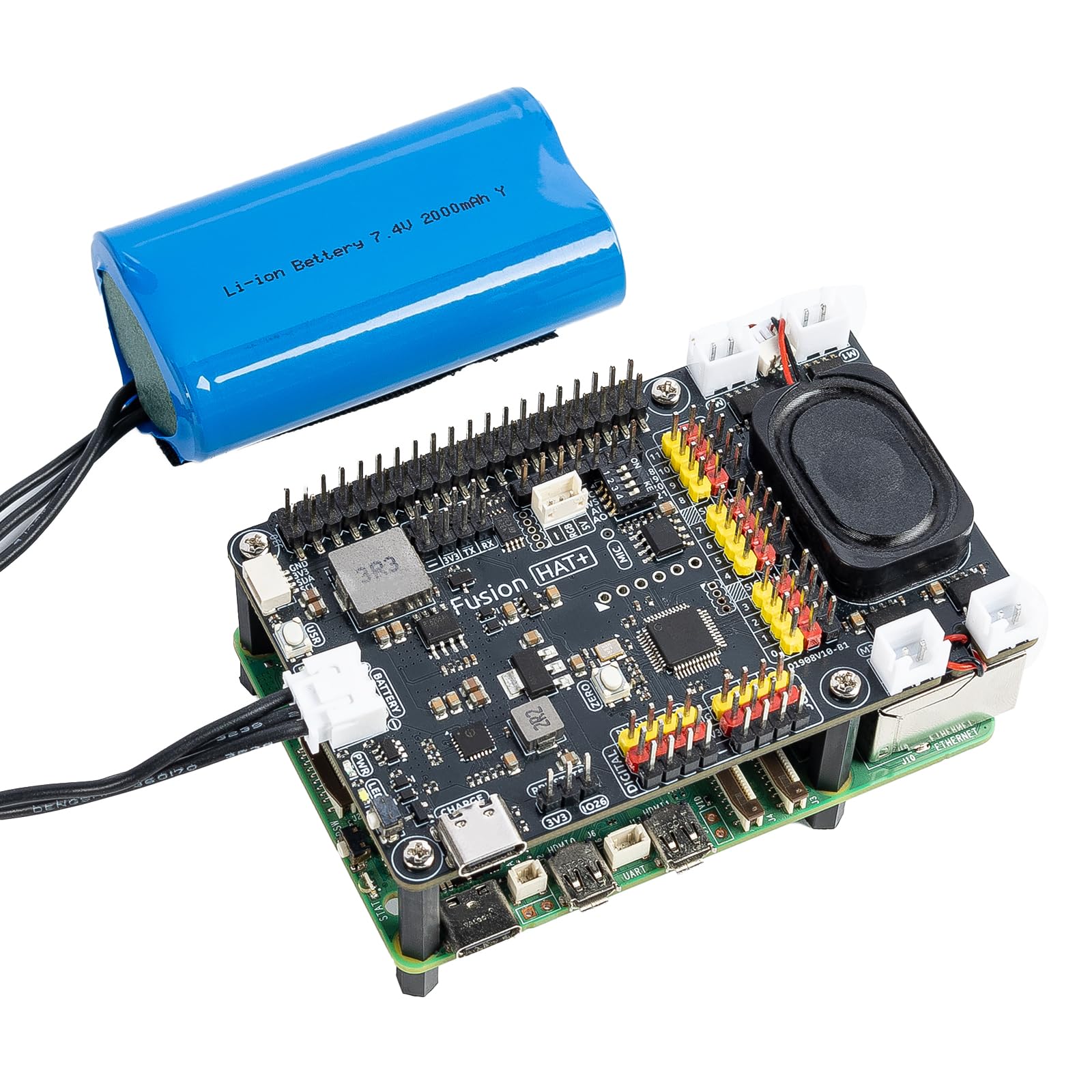 SunFounder Fusion HAT+ scheda di espansione per Raspberry Pi5/4/3B+/Zero 2W,batteria ricaricabile,4 driver motori DC, 12 servo PWM,ADC,altoparlante e microfono,compatibile con AI LLMs(ChatGPT/Gemini)
