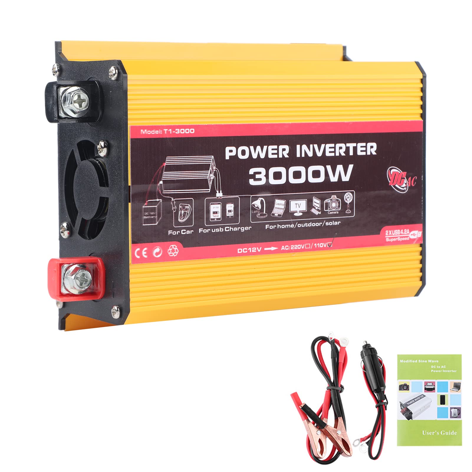Auto Power Converter 3000W Automatic Converter Dual USB Fast Charger Modified Sine Wave Adapter with Cigarette Lighter (US Plug)-image-37