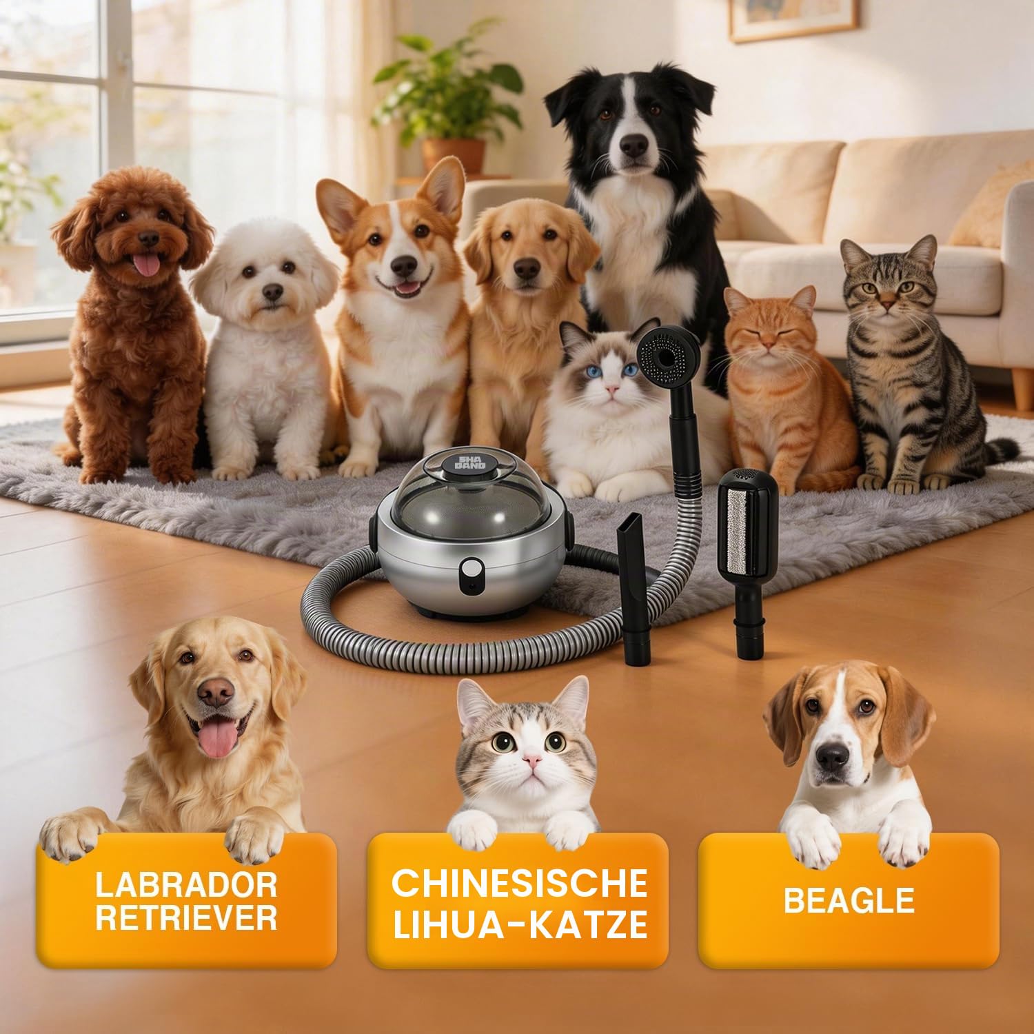 Hundestaubsauger mit Bürste,Schnurlose Pflege Kit mit Staubsauger,starke Saugkraft von 10000 Pa, entfernt 99% Tierhaare, kabelloses, geräuscharm, leicht zu reinigen für Hunde und Katzen