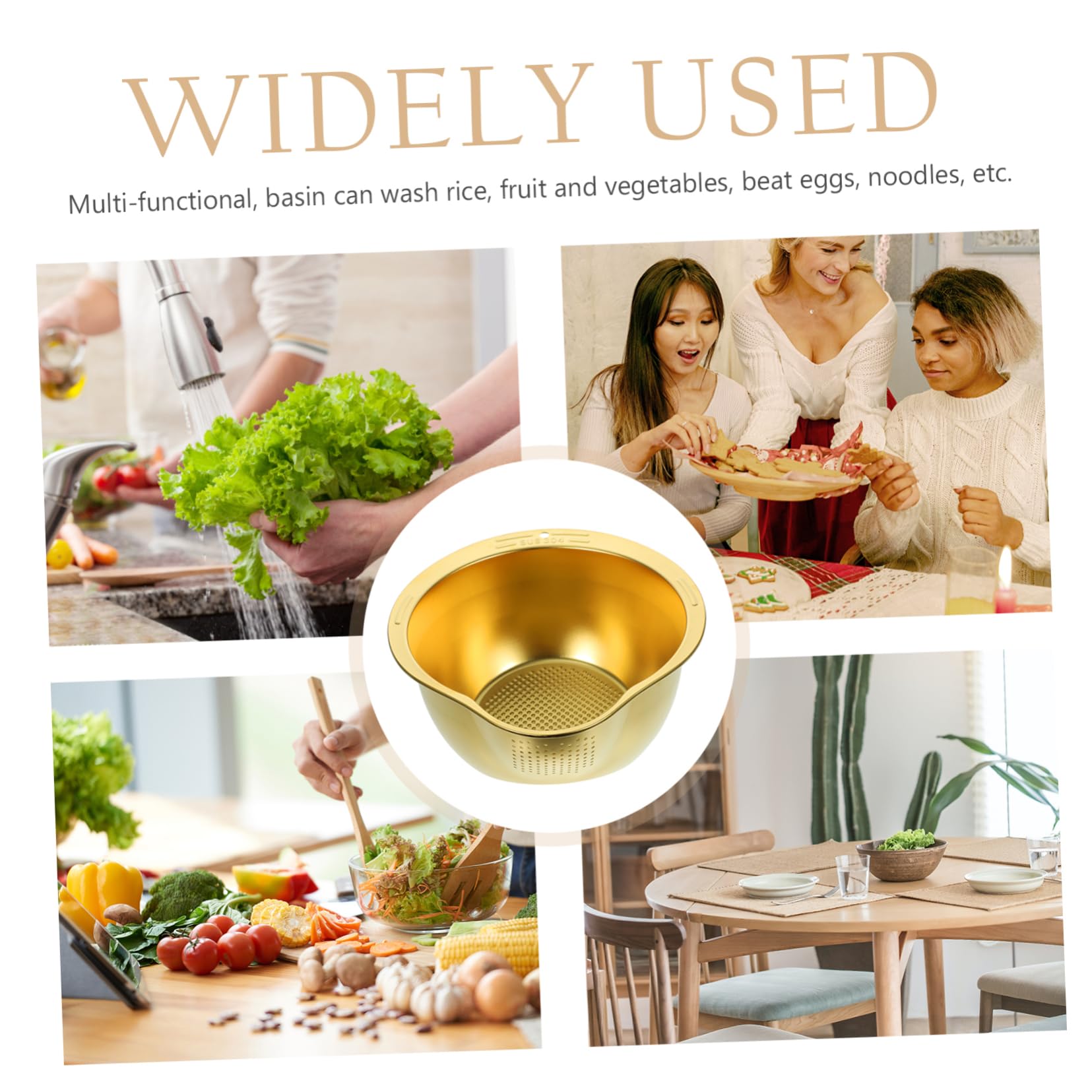 Escurridor de Arroz y Verduras de Acero Inoxidable para Uso Doméstico, Cesta Resistente con Superficie Lisa y Diseño Duradero para Lavado y Almacenamiento