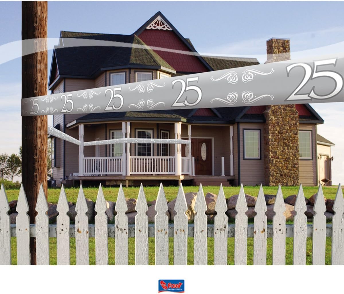 Folat 15 Meters of Barrier Tape, Silver, Hours, for 25 Years of Marriage