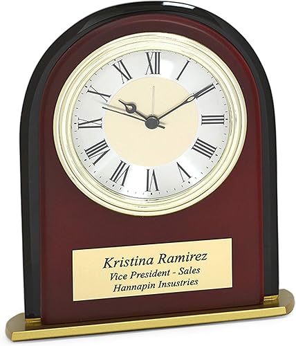 Miniatura 2 de Executive Gift Shoppe | Reloj despertador de escritorio de caoba personalizado arqueado con grabado personalizado