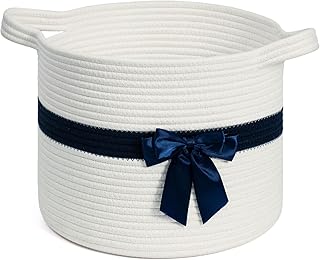 Baby Gift Basket Empty to Fill, White Storage Basket for Toys, Diapers, Small Cute Basket for Organizing, Decorative Basket for Nursery, Woven Basket for Shelves, 12 x 12 x 10 inches