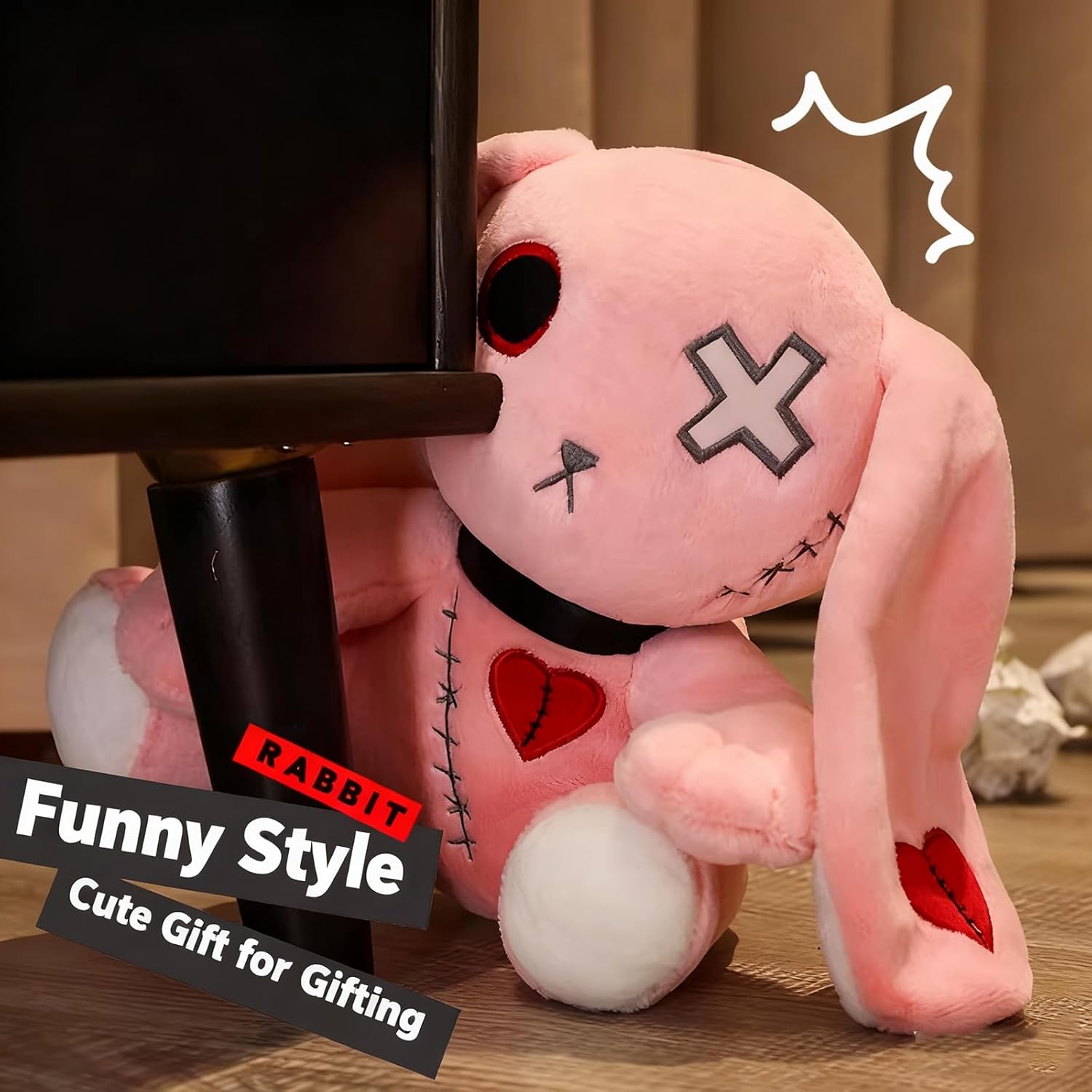 Easter Bunny Plush Toy, Crazy Plush Toy, Halloween Scary Rabbit Stuffed Animal Long Ears Standing Toy, Suitable for Fans Easter Christmas Birthday Gift. (11.8 in Pink)