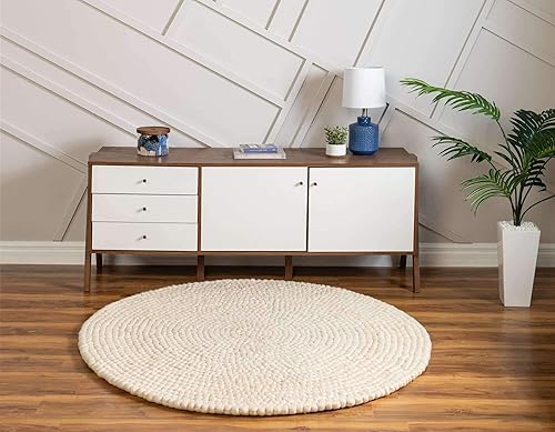 Miniatura 3 de Unique Loom - Alfombra de la colección Felt Ball - Nube (3 pies 3 pulgadas, redonda, color marfil)