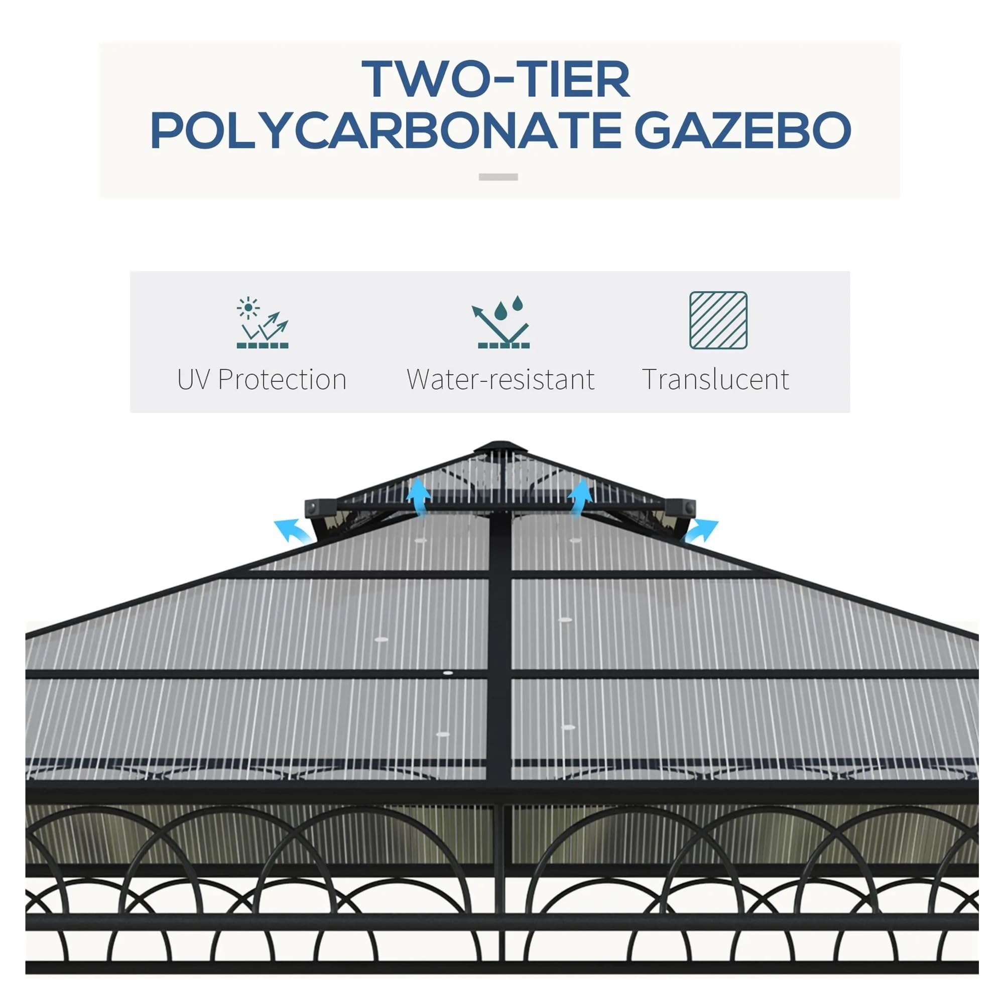 Gazebo Gazebo da esterno in policarbonato, gazebo rigido a doppio tetto con struttura in acciaio zincato(Dark grey)