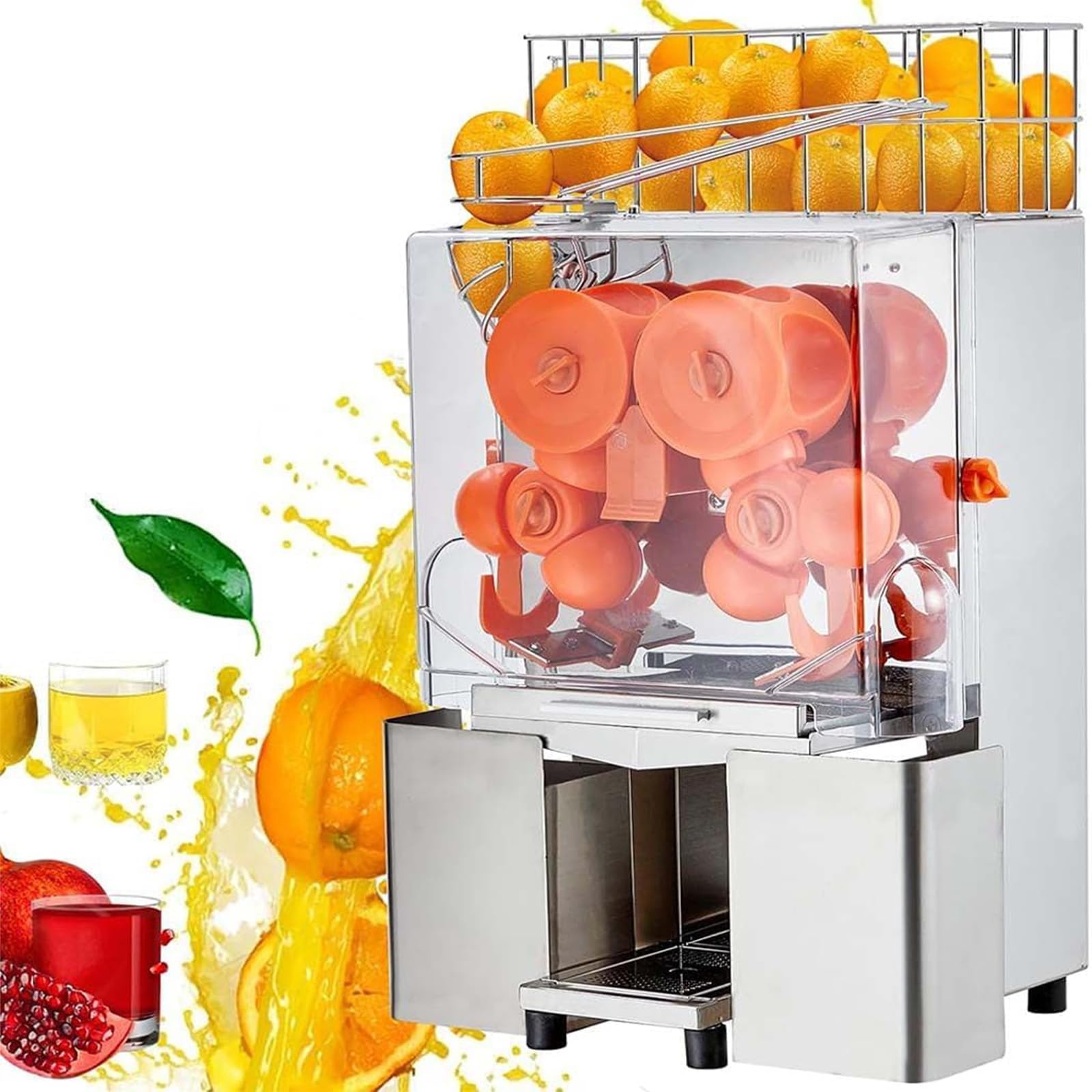 Machine à jus d'orange automatique commerciale,rendement jus supérieur à 55% - 30 oranges/minute en une heure fonctionnement continu,2 plateaux nettoyage amovibles et couvercle sécurité PC