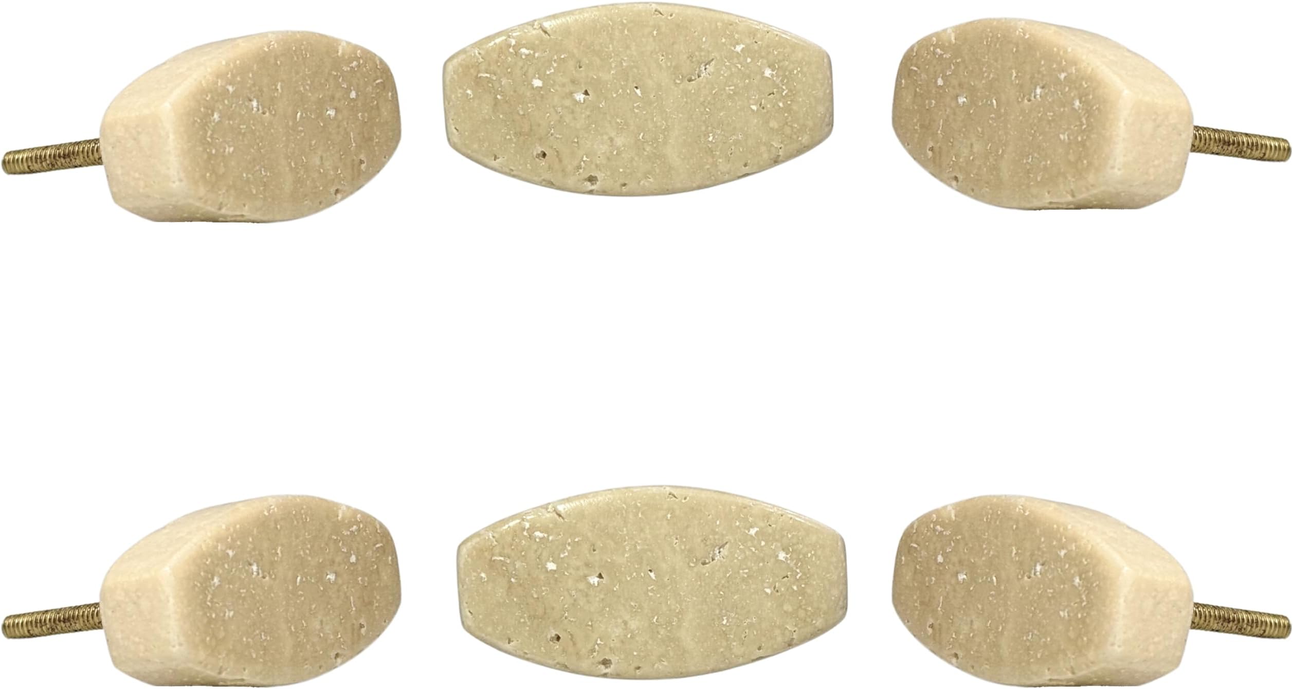 Perilla Home Set of 6 Travertine Marble Door Knobs - Decorative Round Knobs Handle with Screw - Cupboard Drawer Dresser Kitchen Cabinet Wardrobe Pulls (2.40x1x1 - Scrwe Size 1.50 inch - Beige)