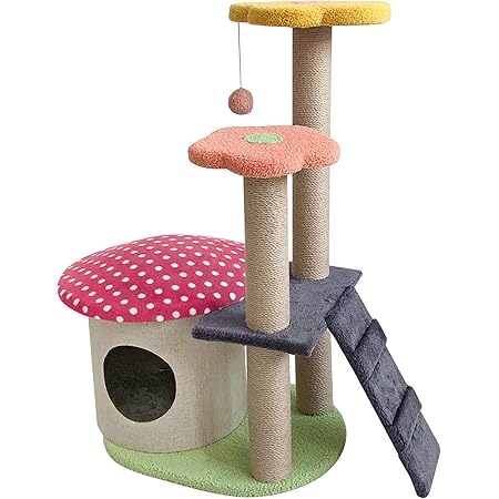 SENNAUX Adorable Cat Tree with Sisal Scratching Post Cat Climbing Activity Flower Tower Pet Playgournd for Cats Kittens Pets 4 Layers 35" H