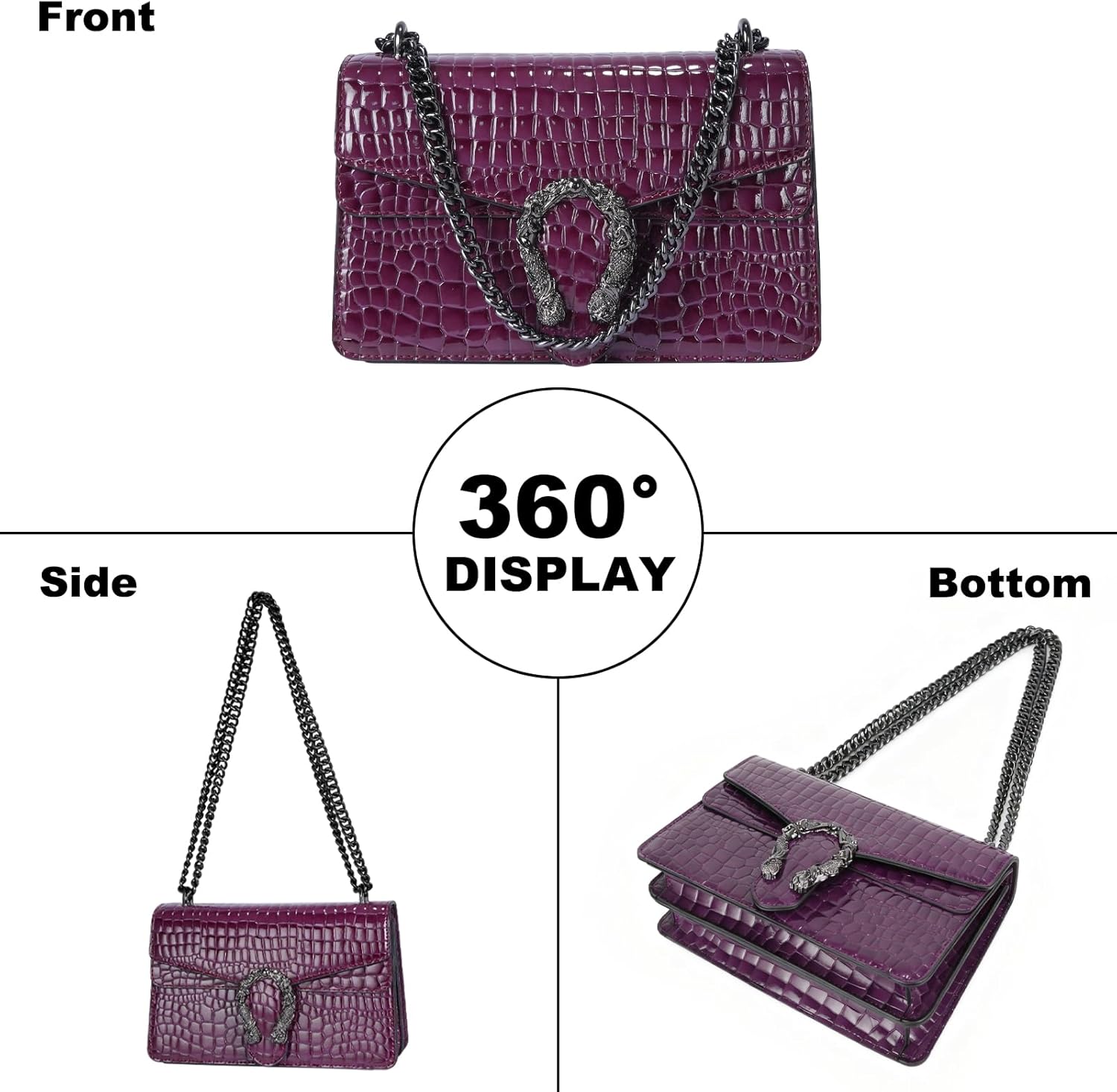 Women's Crossbody Shoulder Bag Snake Print Satchel Purse Leather Chain Clutch Evening Handbag