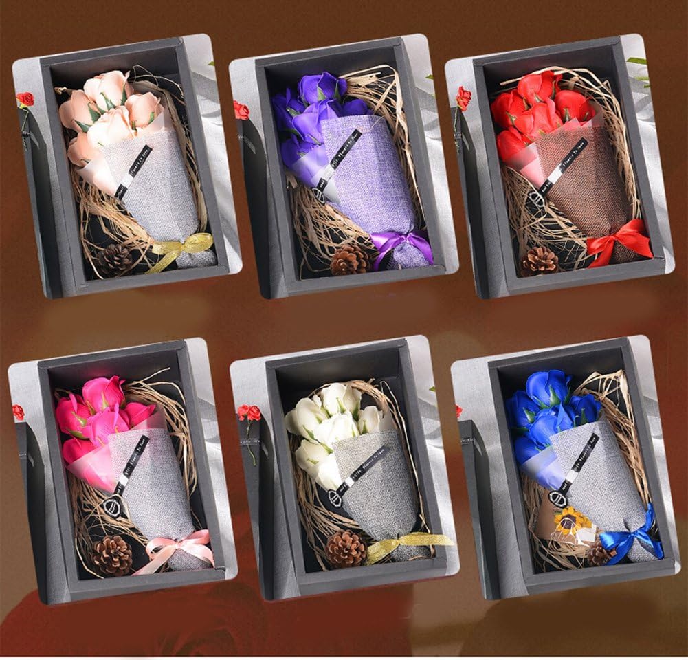 7pcs Rose Artificial Flowers Real Touch Soap Flower in Gifts Box, Suitable for Wedding Bouquets, Valentine's Day, Party, Anniversary, Decoration of Office and Home (Purple)