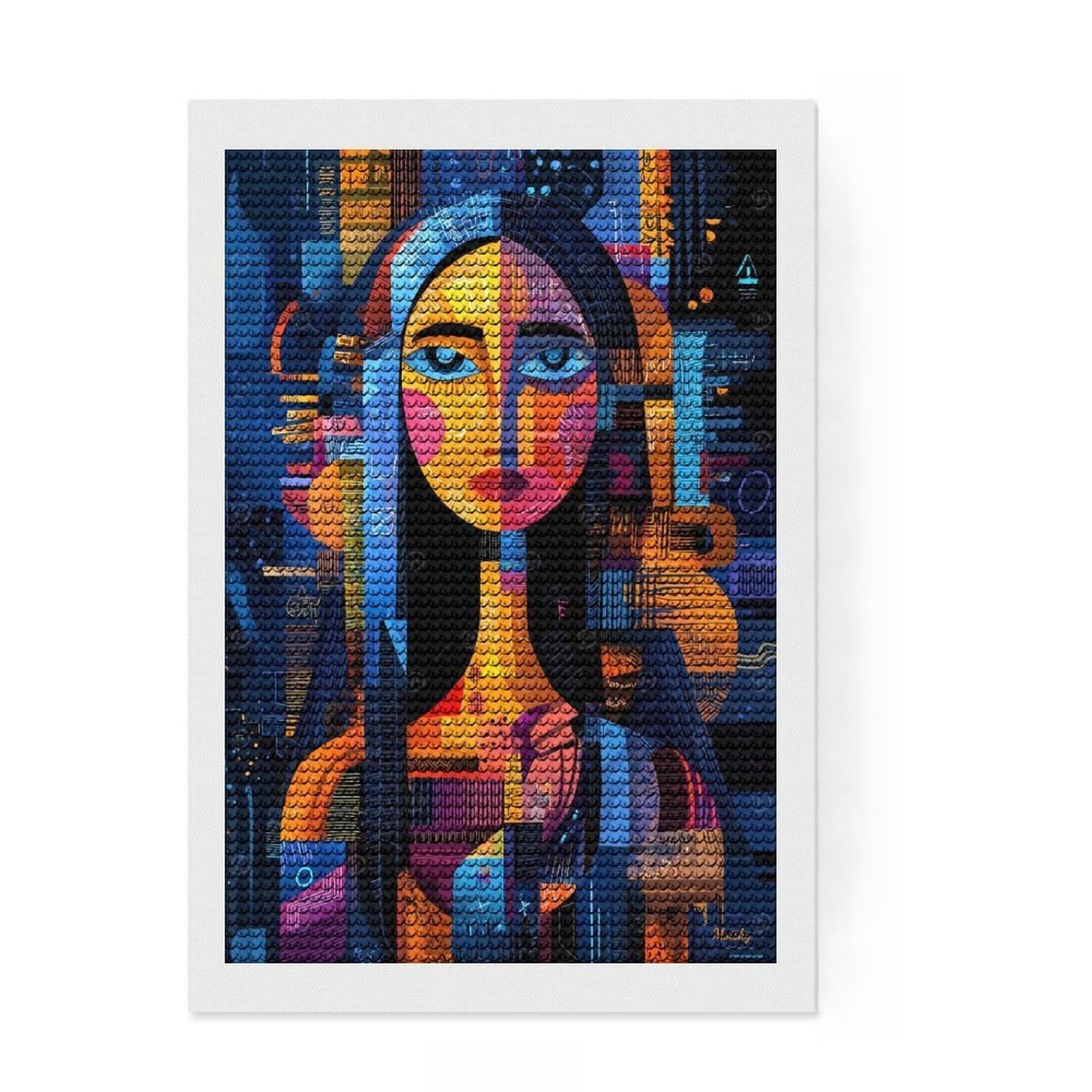Junmoney Mona Lisa – Abstract Geometric Reinterpretation Round Drill Diamond Painting 8"x12", for Teens, Farmhouse Decor, Pleasing Wall Art Project, Festive Craft Gift