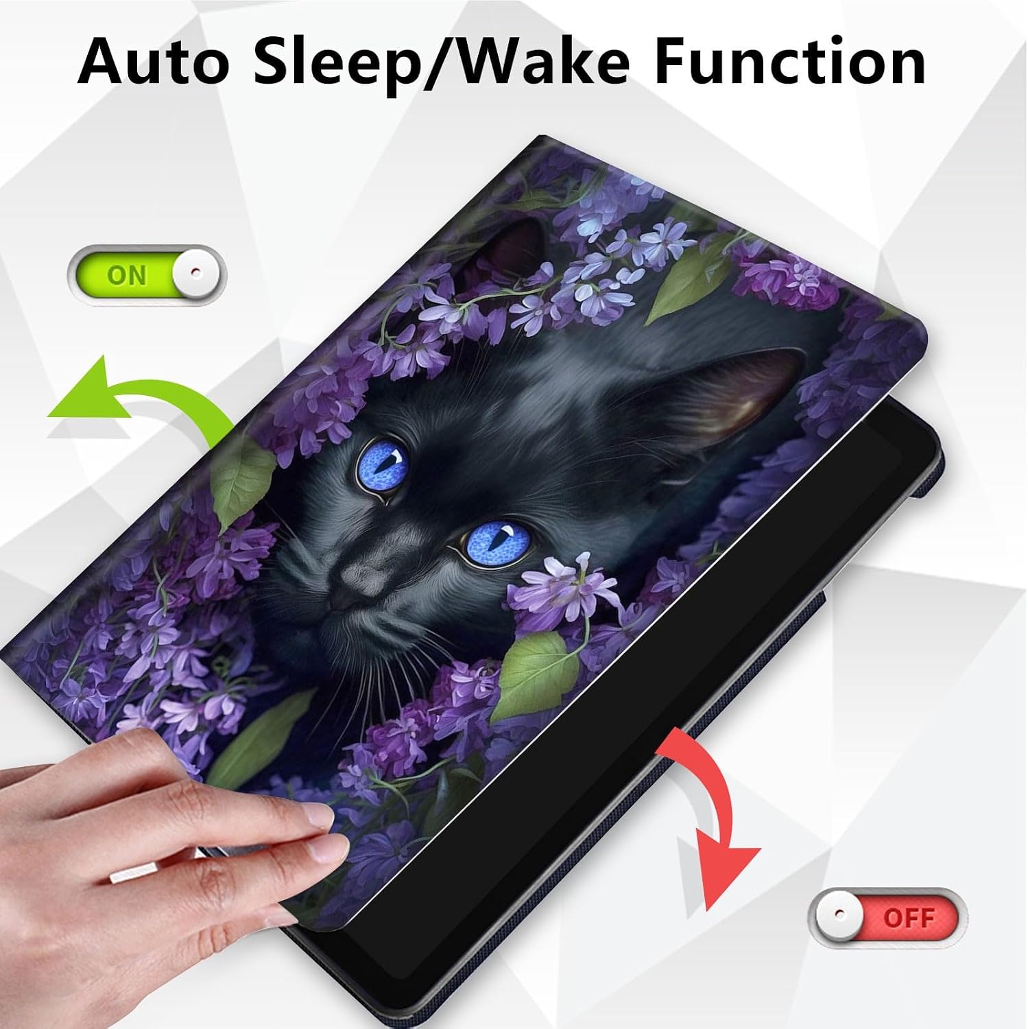 for iPad 9.7 Inch Case for iPad 6th/5th Generation Case 2018 2017(Model: A1893 A1954 A1822 A1823),360 Degree Rotating Stand Smart Protective Cover Case for iPad 9.7 2018/2017,Cute Black Cat Flower