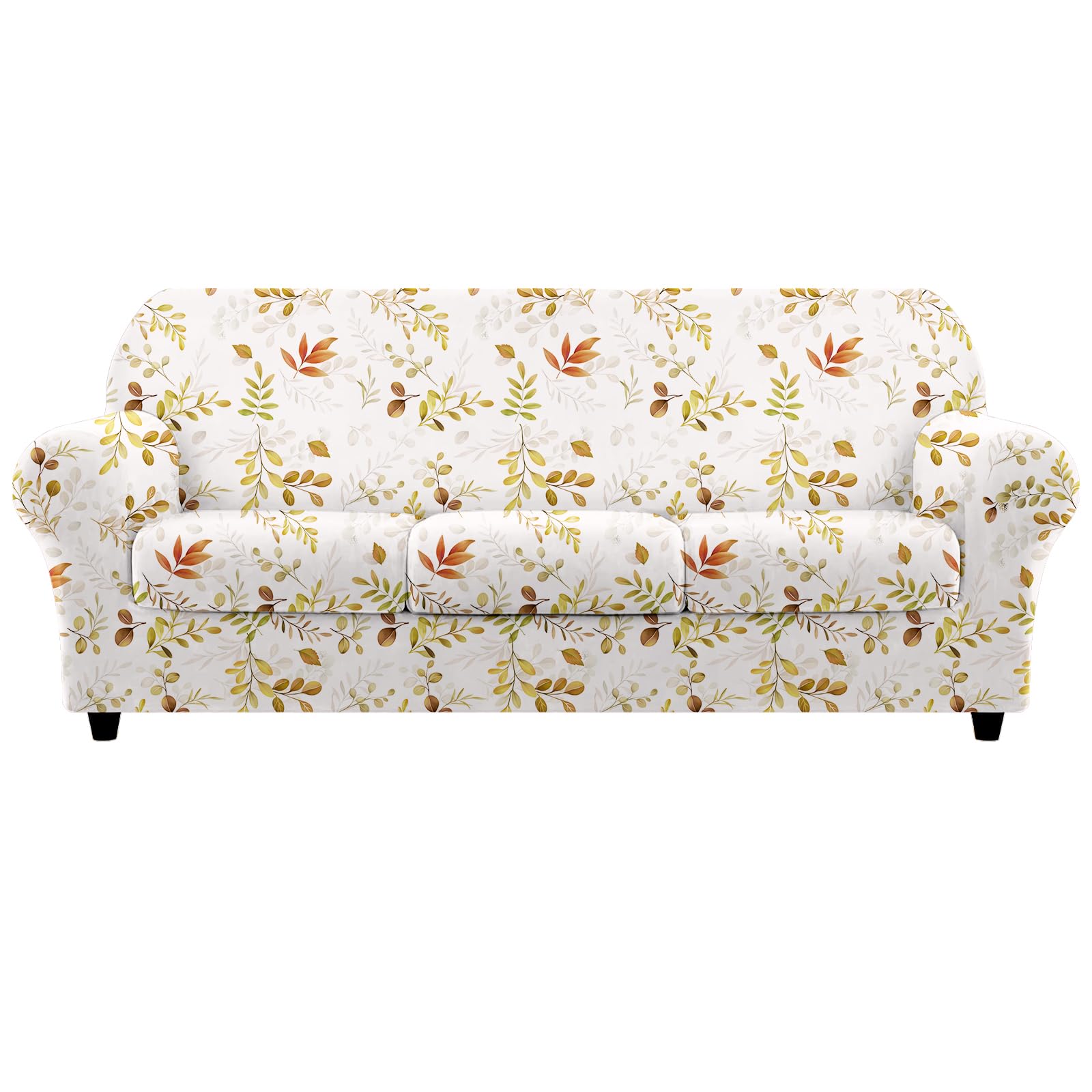 Arquiel Funda Sofa 3 Plaza, Funda EláStica para Sofá Funda 4 Piezas Jacquard Funda De Sofá con Reposabrazos Antideslizante Antimanchas Lavable(Hojas Redondas De Otoño.)