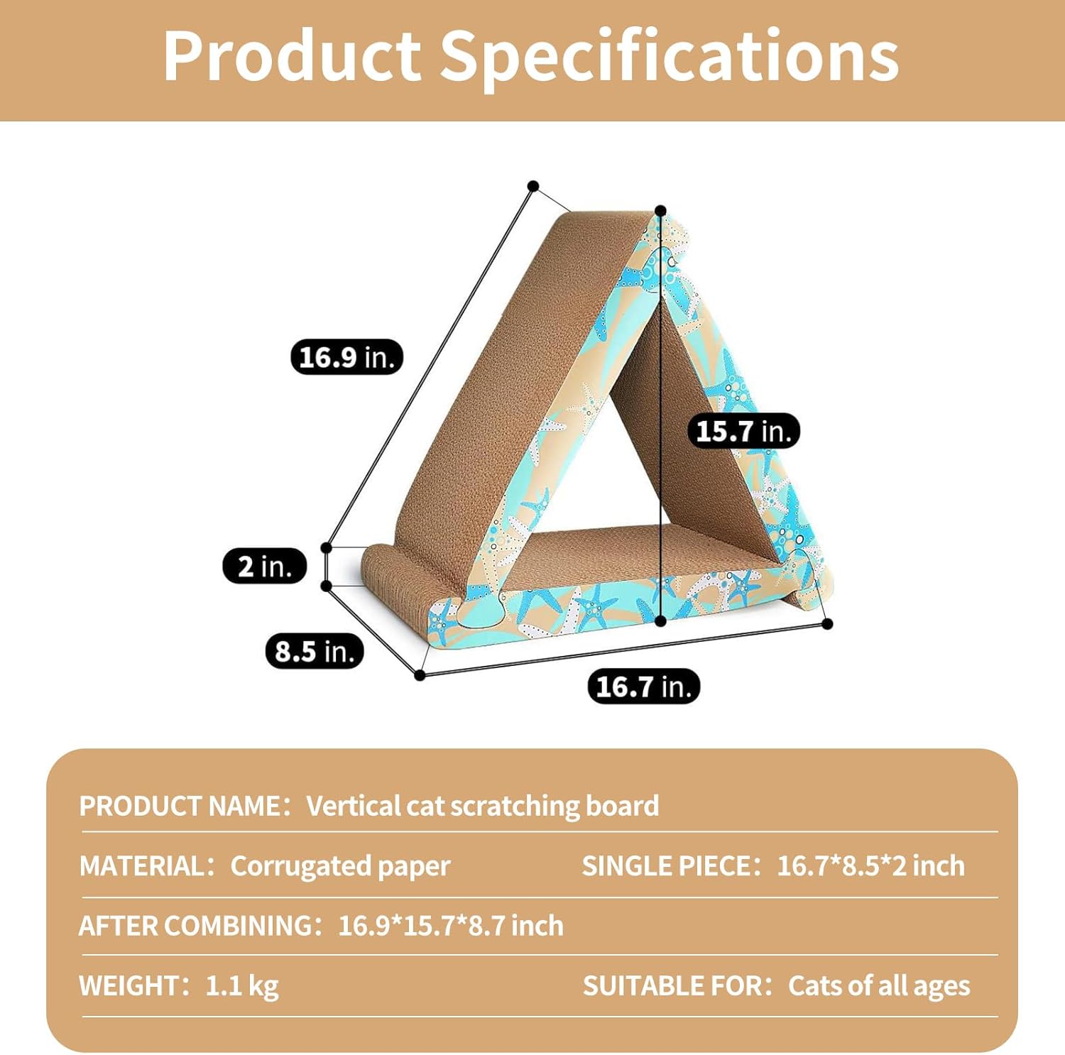 review 3 Sided Cat Scratcher Cardboard Foldable Cat Scratching Board Triangle Scratcher Cardboard Cat Scratch Pad 6 Usable Sides Cat Tunnel Scratcher for Indoor Cat Vertical Cat Board Pads