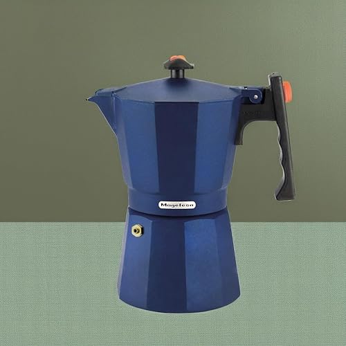 Miniatura 5 de Magefesa Colombia - Olla de café expreso azul para estufa, 6 tazas/10 onzas, cafetera italiana para café cubano, aluminio extragrueso, mango