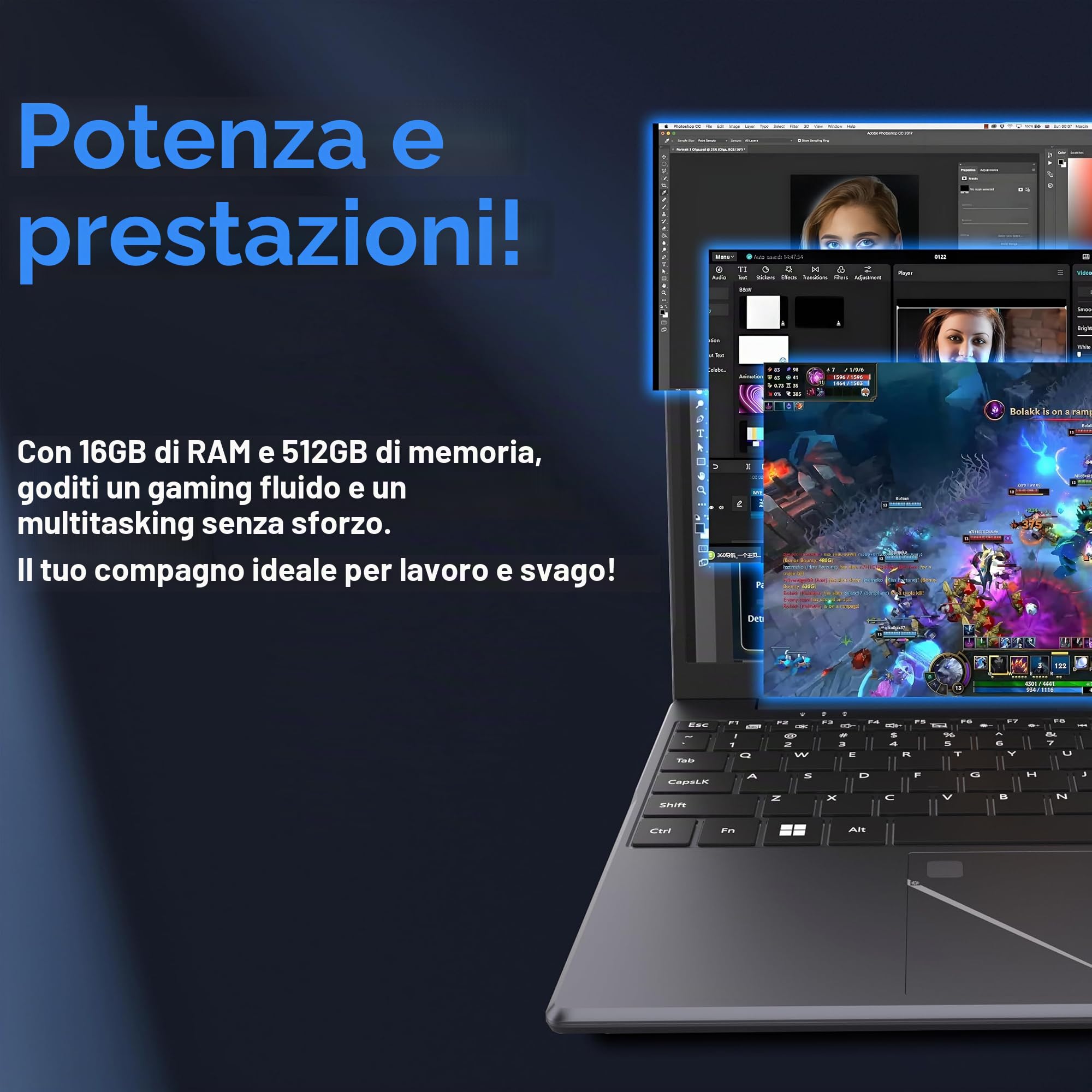 DREAMFYRE - Computer portatile Ryzen 5 Processore (fino a 3,70 GHz), 16 GB RAM, 512 GB SSD, schermo FHD 1920 x 1080, Wi-Fi 5 Dual Band, PC portatile versatile per ufficio, studenti e telelavoro.