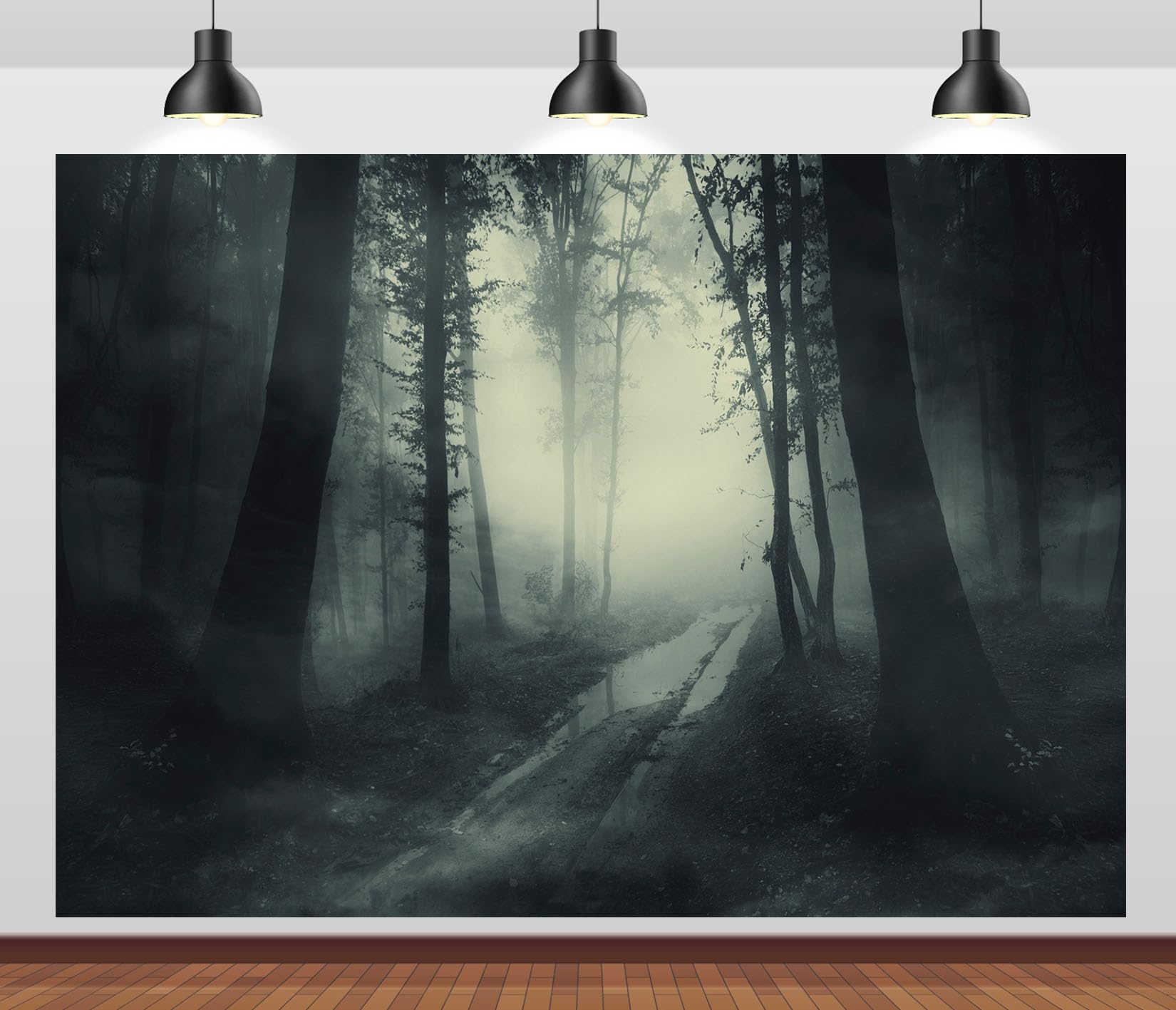 12x10FT (3.6x3m) Sentiero Nebbioso Tra Alberi Scuri Sfondo Fotografico