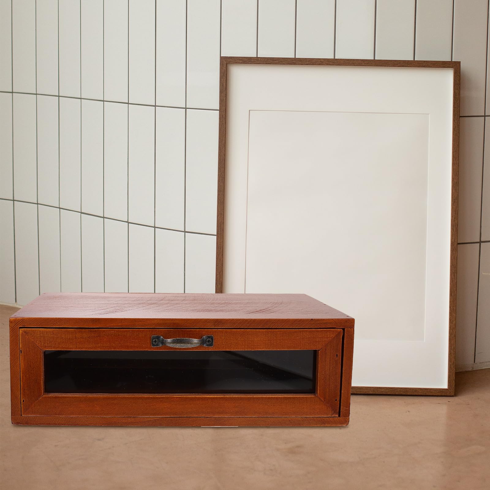Scatola Porta Oggetti Marrone in Materiale Sintetico Cassetti per Trucco e Gioielli, Design Semplice e Retrò per Desktop e Organizzazione Ufficio