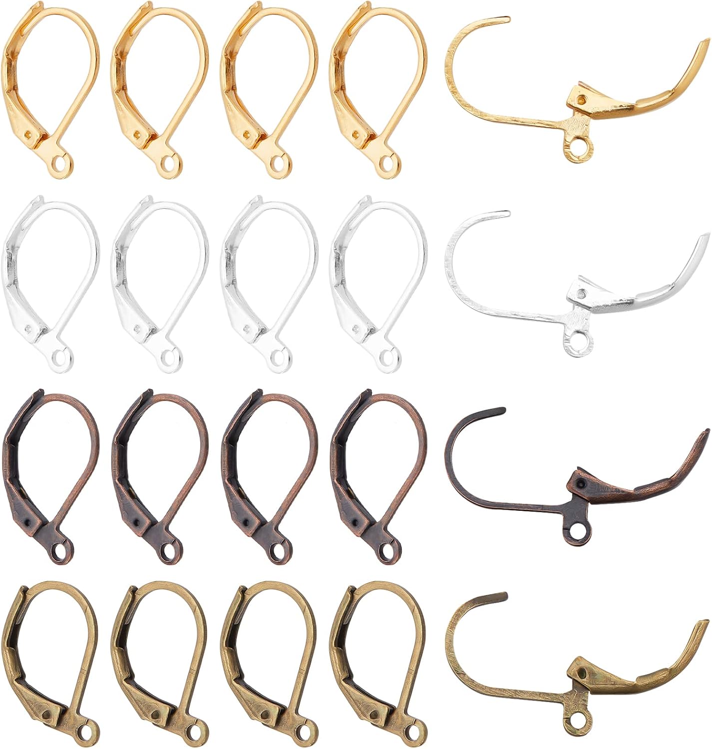 NBEADS 200 Pcs Brass Leverback Earring Findings, French Earring Hooks Leverback Earwires Earring Hooks Ear Wire with Open Loop for DIY Earring Making Jewelry, 4 Colors