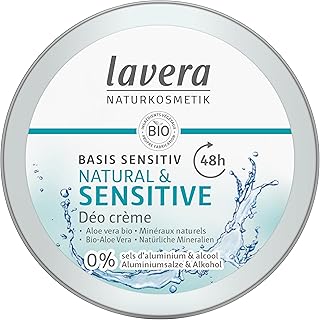 lavera Deo Creme NATURAL & SENSITIV - 0% sels d' aluminium - vegan - 48h - cosmétiques naturels certifiés - d’aloe vera bio et de minéraux naturelss - formule sans alcool - 50ml