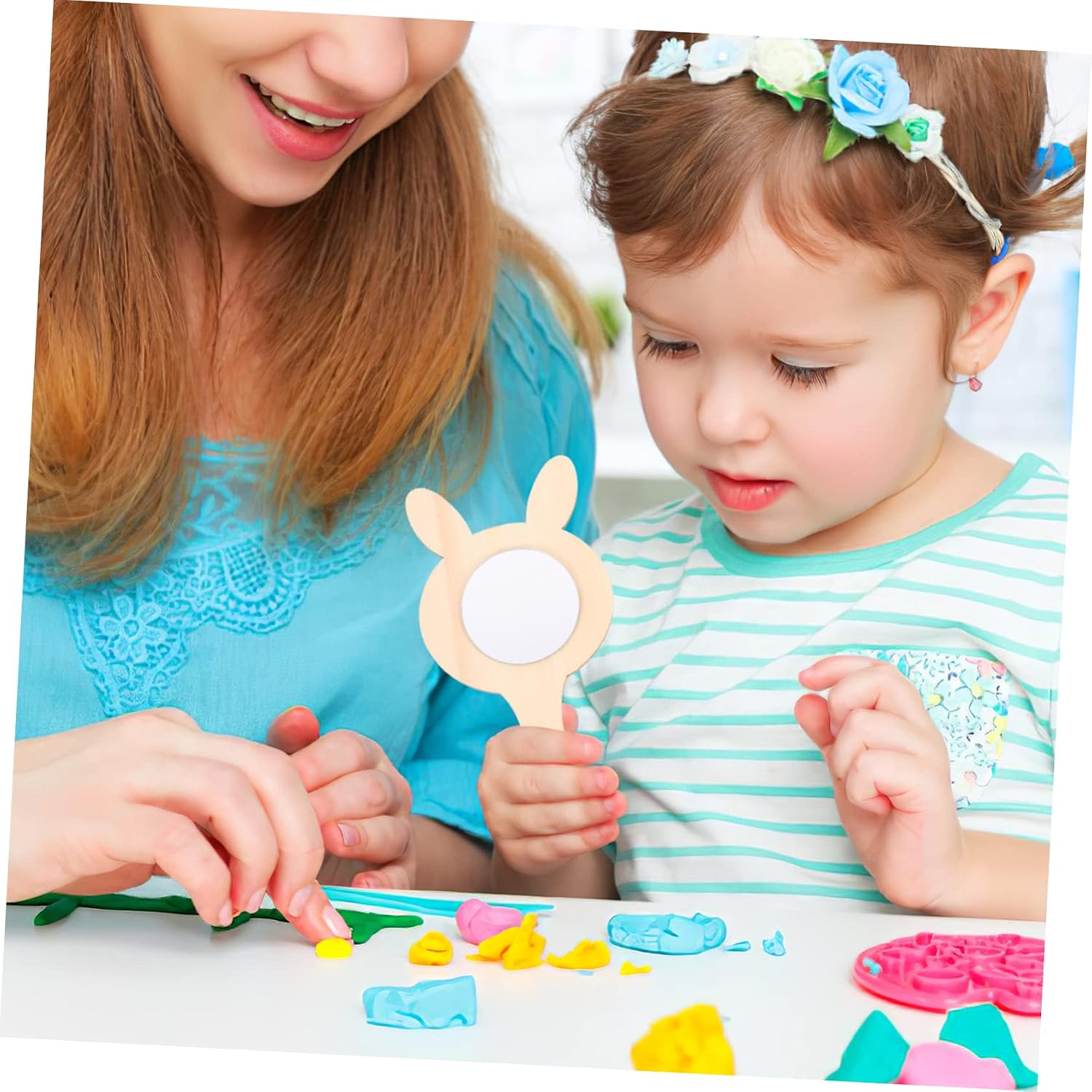 10pcs Wooden Hand Mirrors for Boys and Unfinished Decorative Mirrors for Painting and Creative Projects for Kindergarten and Family Activities