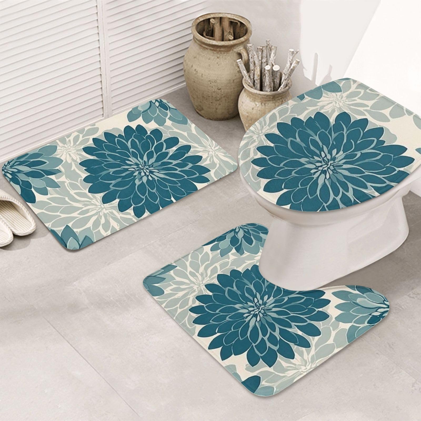 Alfombrilla de baño antideslizante y lavable con estampado de dalias