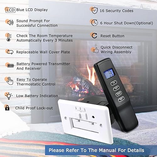 Miniatura 6 de CASMER Kit remoto de chimenea de gas para válvula de gas milivoltio, con termostato de control remoto, apto para Skytech Ambient Majestic Monessen