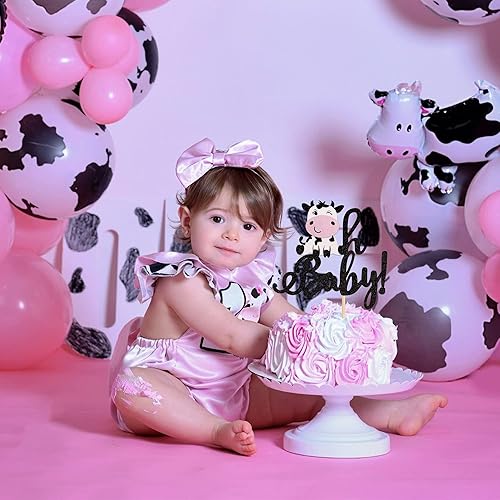 Miniatura 13 de 24 piezas de adornos de vaca para cupcakes con purpurina de animales de granja Moo Cupcake Picks Cow Theme Baby Shower Kids Birthday Party Cake