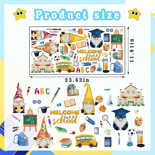 Miniatura 2 de ALIBBON Calcomanías de pared de bienvenida de regreso a la escuela para aula, calcomanías de gnomo para niños, calcomanías de primer día de escuela