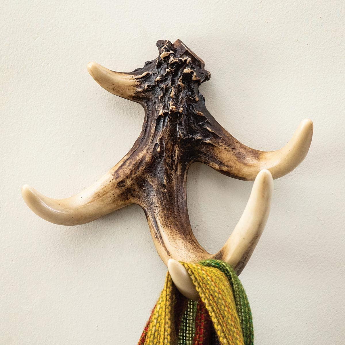 BLACK FOREST DECOR Antler Wall Hook โ Hand-Painted Resin Wall Hook with Rugged Style, 7" x 4.75" x 7"
