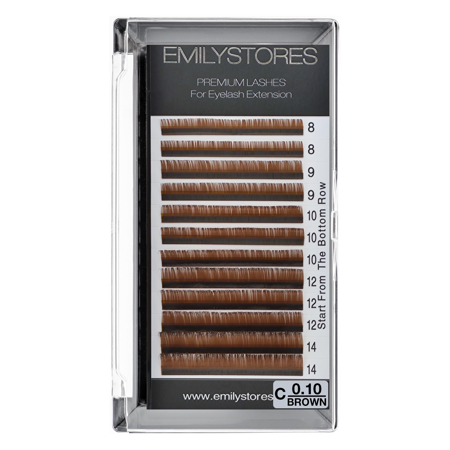 EMILYSTORES Brown Eyelash Extensions 0.10MM Lashes J B C D Curl 8-14MM Length Mix Size (Brown 0.10 C)