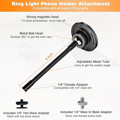 Miniatura 9 de Soporte universal para teléfono con anillo de luz con adaptador de 14 y zapata caliente, soporte de teléfono flexible para anillo de luz y trípode
