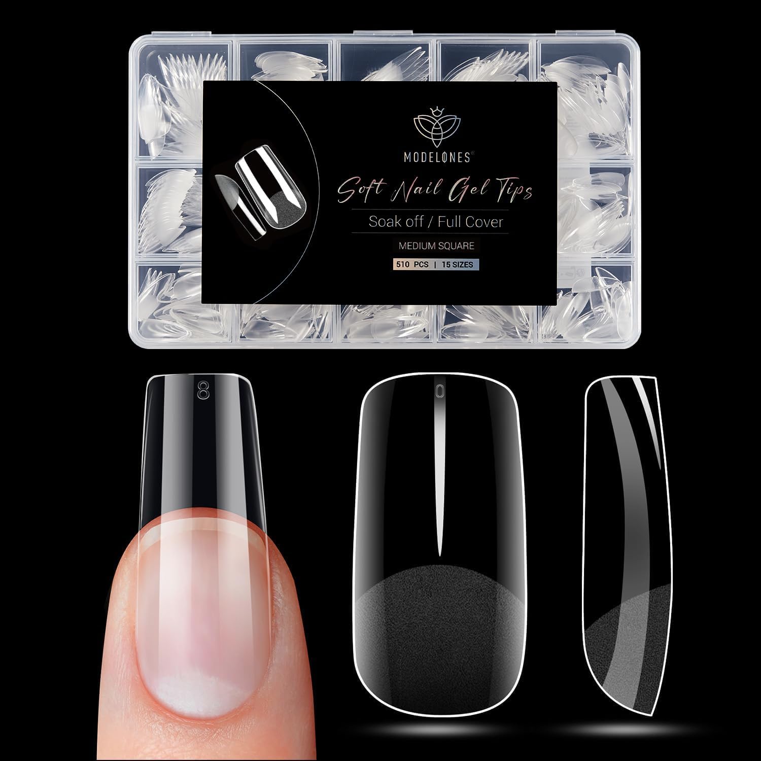 Modelones Nageltips 510 Stück- Full Cover Nail Tips Set,Gel Tips Set, Pre-Buff PMMA Harz Nagelspitzen, Künstliche Nägel Zum Aufkleben Nail Art DIY, XS Almond