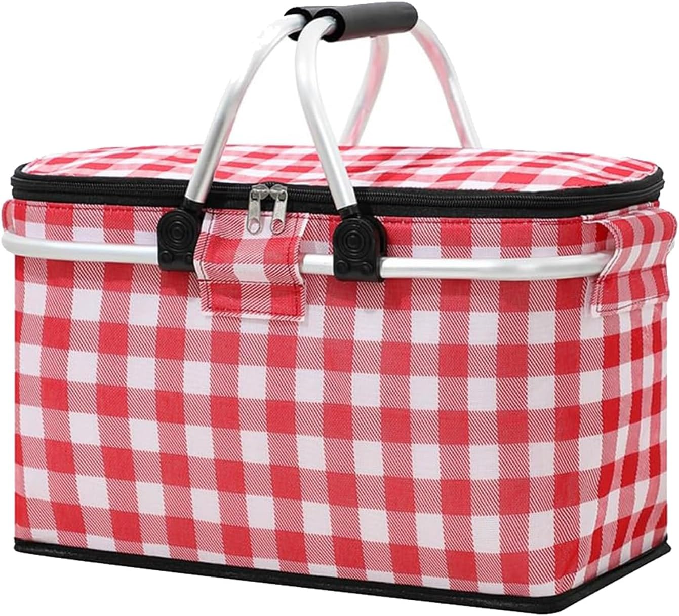 Picnic Basket, Foldable Camping Basket, Insulated Picnic Basket Cooler Bag, 30L, Picnic Basket with Sturdy Handles for Outdoor Activities(Red)