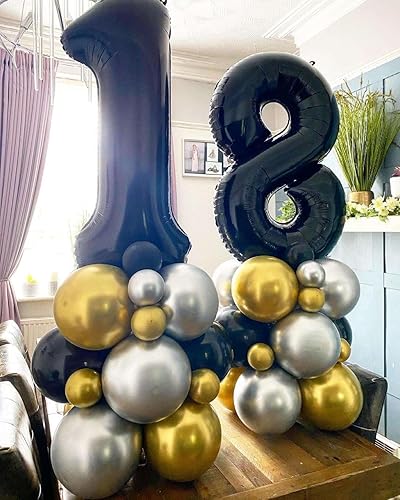 Miniatura 4 de Globo negro de 40 pulgadas, 10 dígitos gigantes, de papel de aluminio de Mylar para helio negro para fiesta de cumpleaños de 10 años, decoraciones