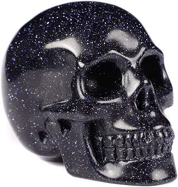 Skullis 2.0" Blue Sand Stone Crystal Skull, Hand Carved Gemstone Fine Art Sculpture, Reiki Healing Stone Statue.S991.
