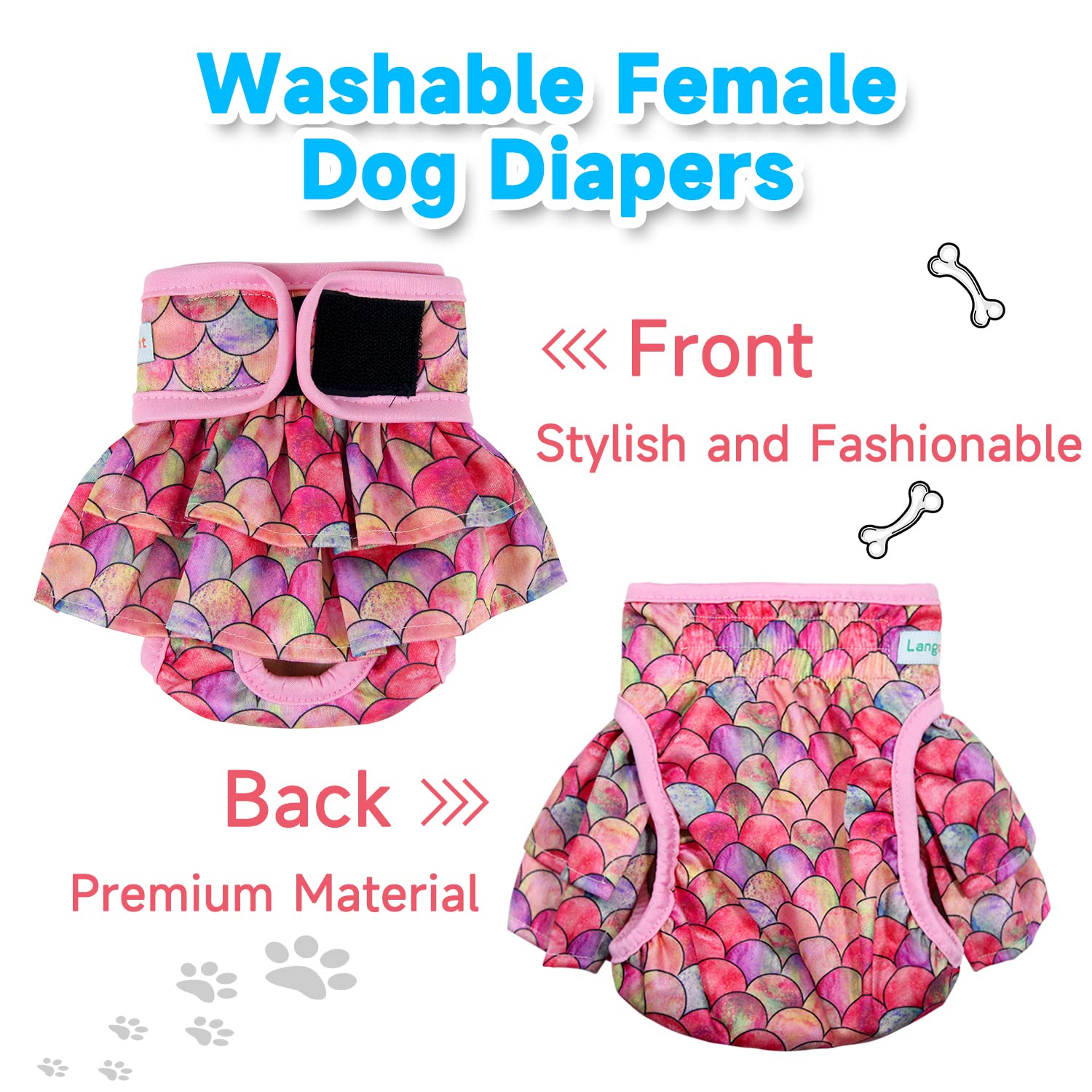 Langsprit Pañales para perros hembras (paquete de 3), pañales lavables sin fugas, pañales altamente absorbentes para perros hembras en calor, incontinencia, micción excitable o período, pañales